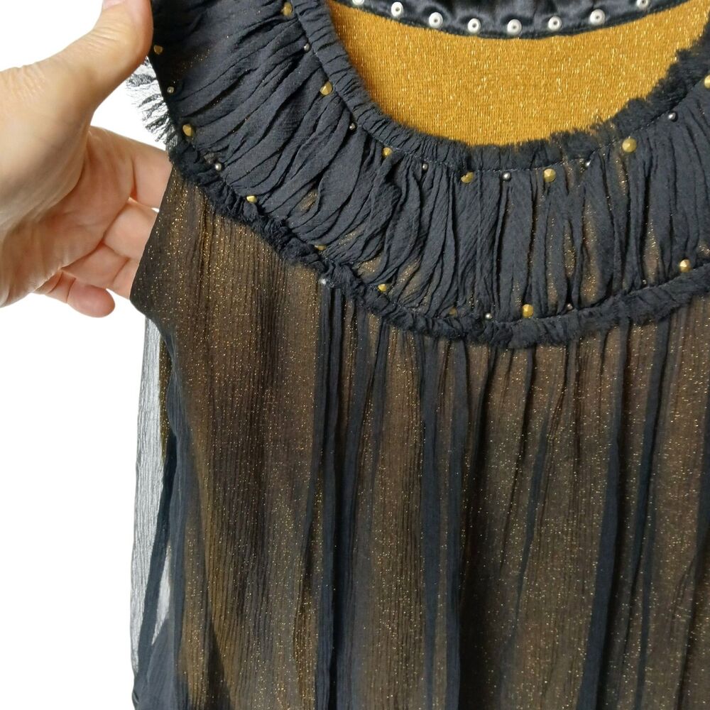 BCBGmaxmazria Black/Gold Bubble  Dress Size 0 Vintage Y2K Scoop Sleeveless Glitz - Picture 5 of 11